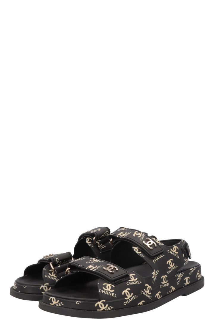 CHANEL CC Dad Sandals Rubber Black
