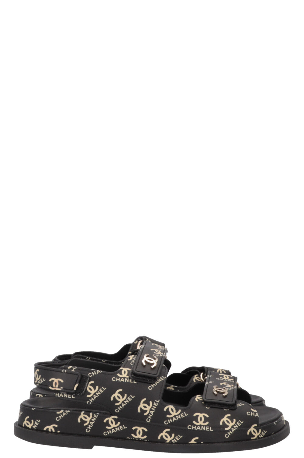 CHANEL CC Dad Sandals Rubber Black