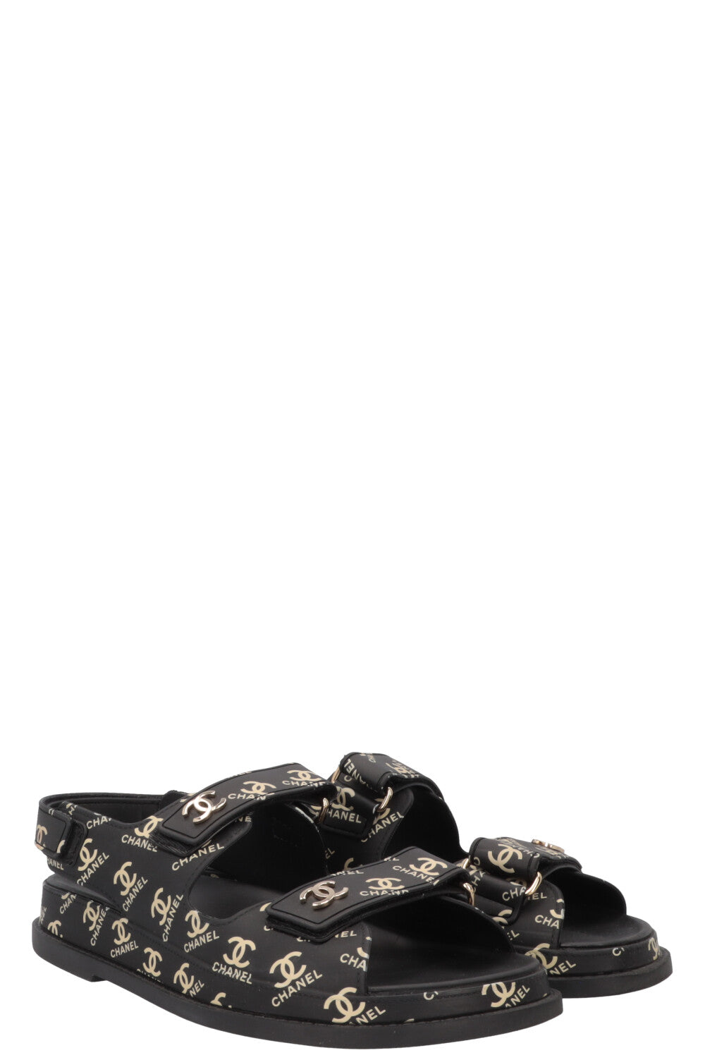 CHANEL CC Dad Sandals Rubber Black