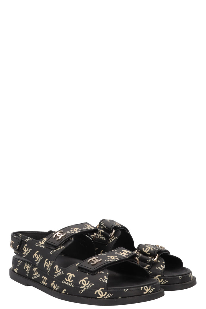 CHANEL CC Dad Sandals Rubber Black