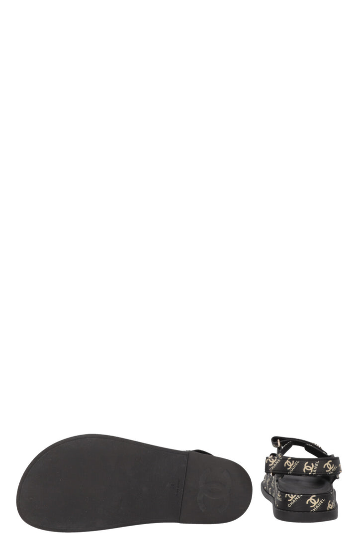 CHANEL CC Dad Sandals Rubber Black