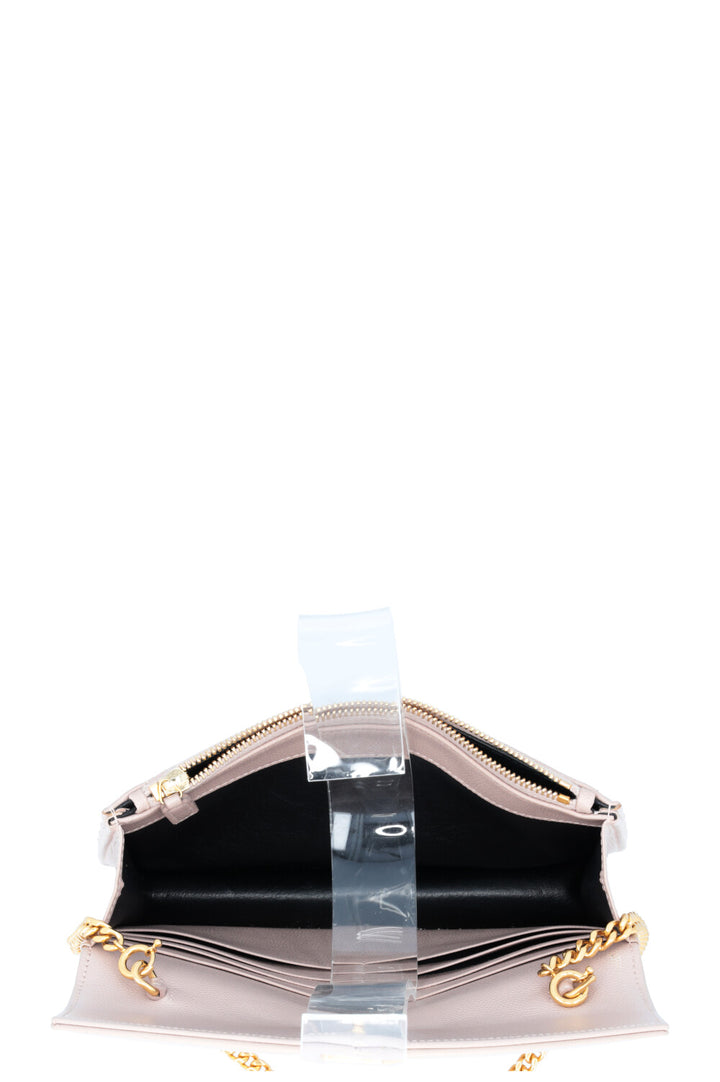 SAINT LAURENT Small Cassandre Envelope Chain Wallet Leather Beige