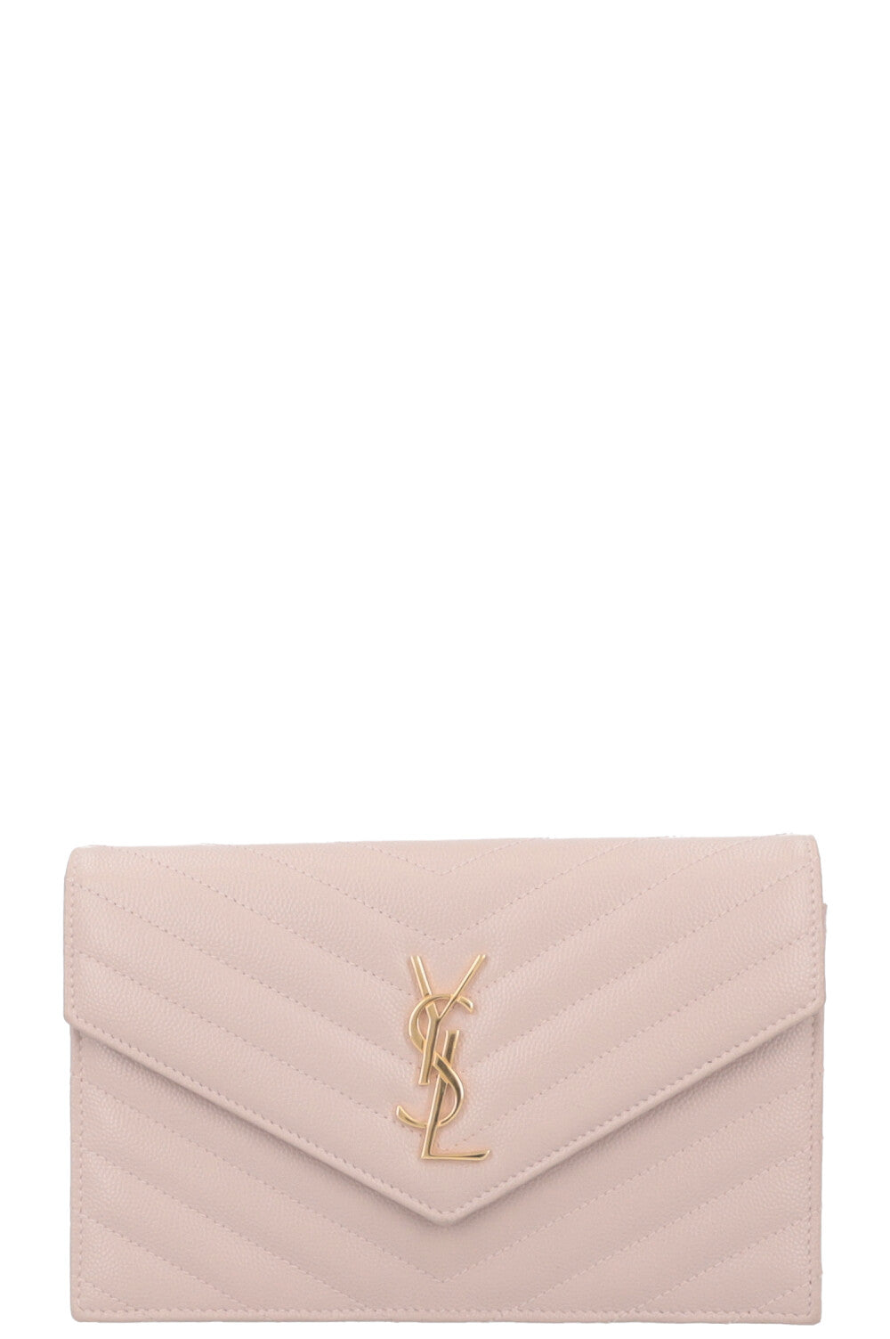 SAINT LAURENT Small Cassandre Envelope Chain Wallet Leather Beige
