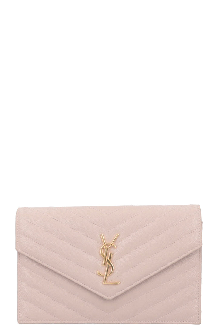 SAINT LAURENT Small Cassandre Envelope Chain Wallet Leather Beige