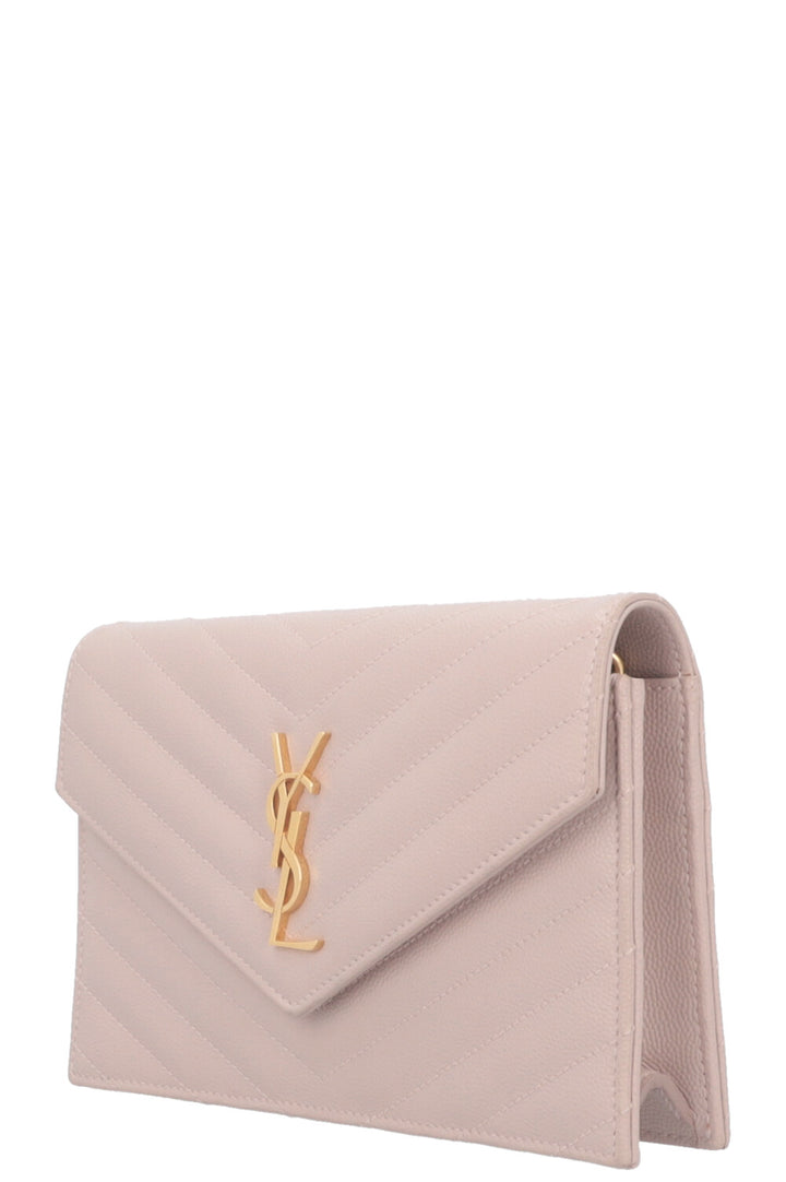SAINT LAURENT Small Cassandre Envelope Chain Wallet Leather Beige