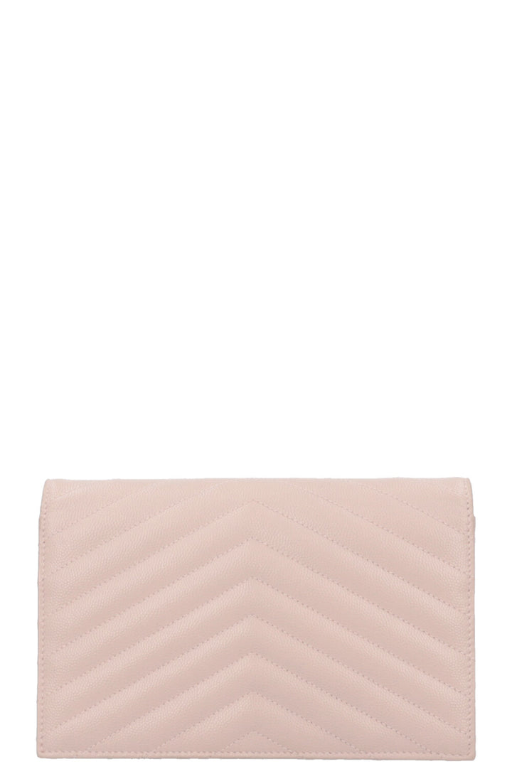 SAINT LAURENT Small Cassandre Envelope Chain Wallet Leather Beige