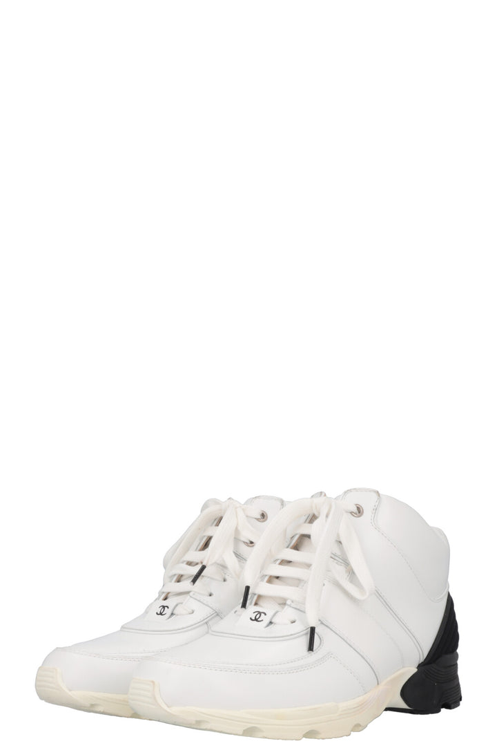 CHANEL High Top Sneaker Leather White Black