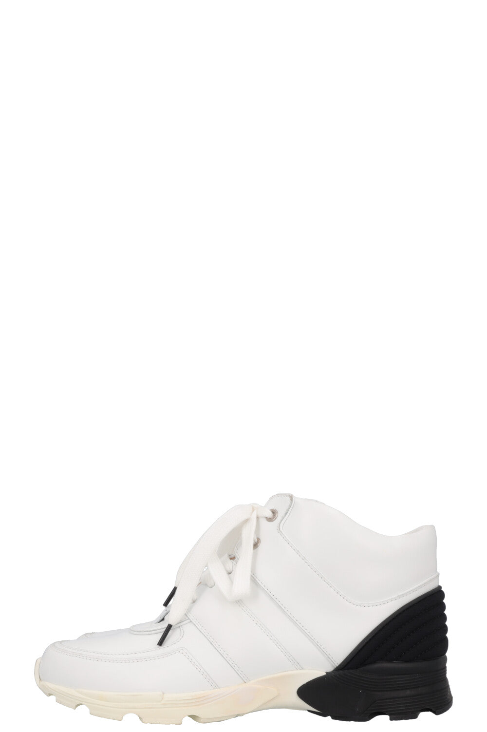 CHANEL High Top Sneaker Leather White Black