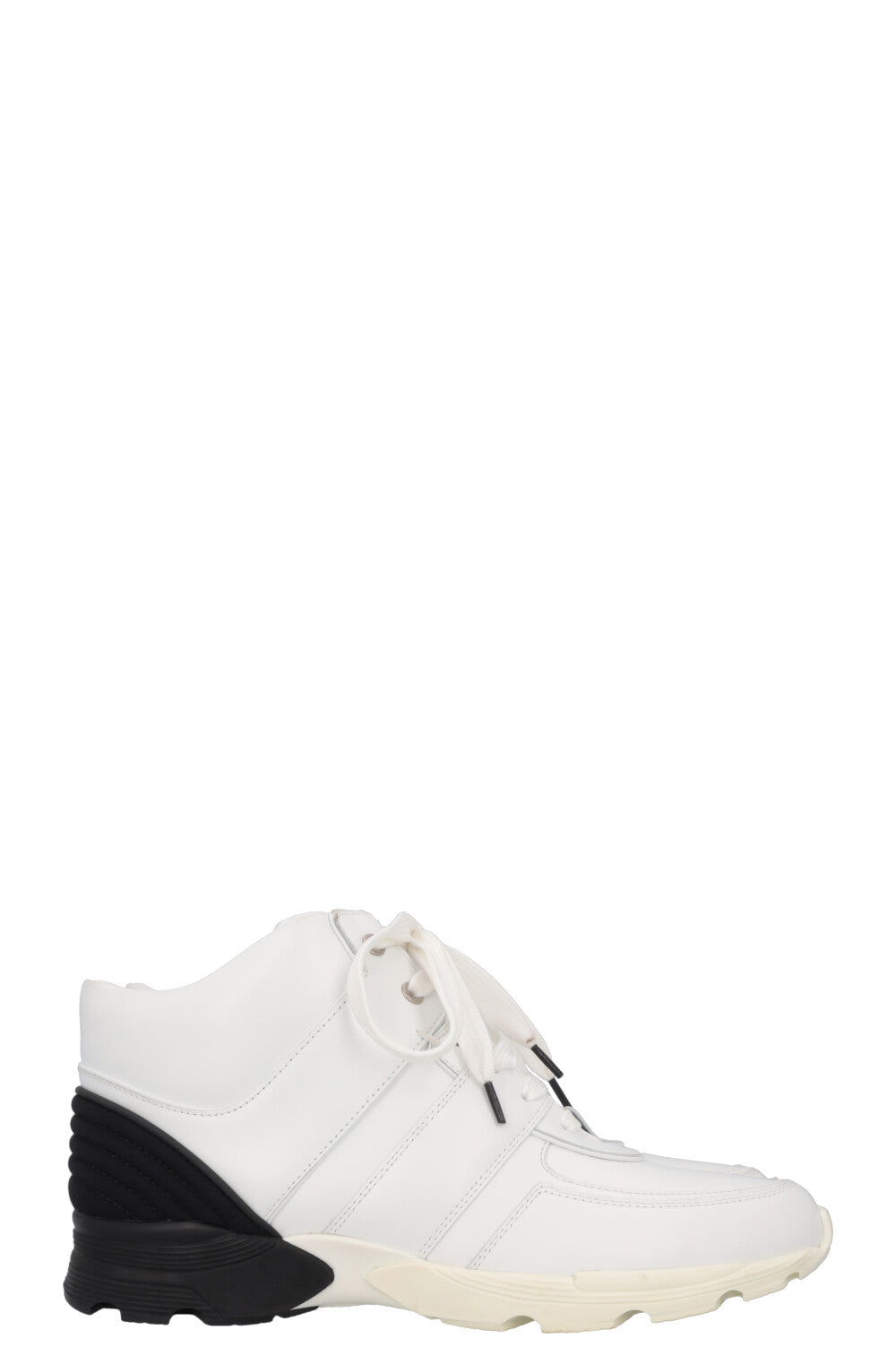 CHANEL High Top Sneaker Leather White Black