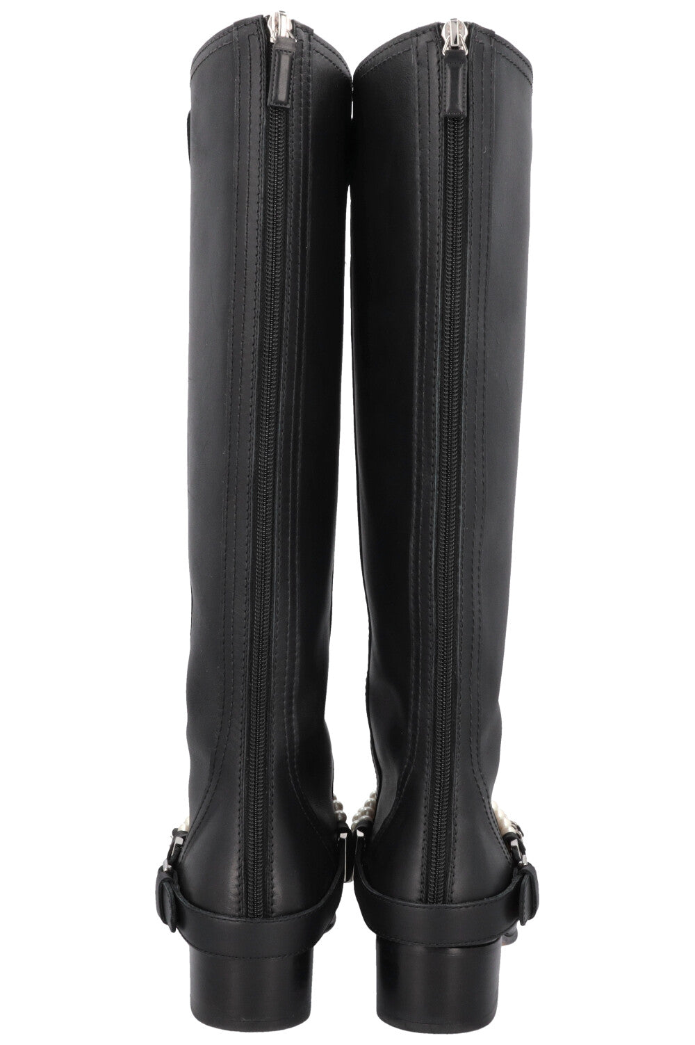 CHANEL 2018 Pearl Knee High Riding Boots Black