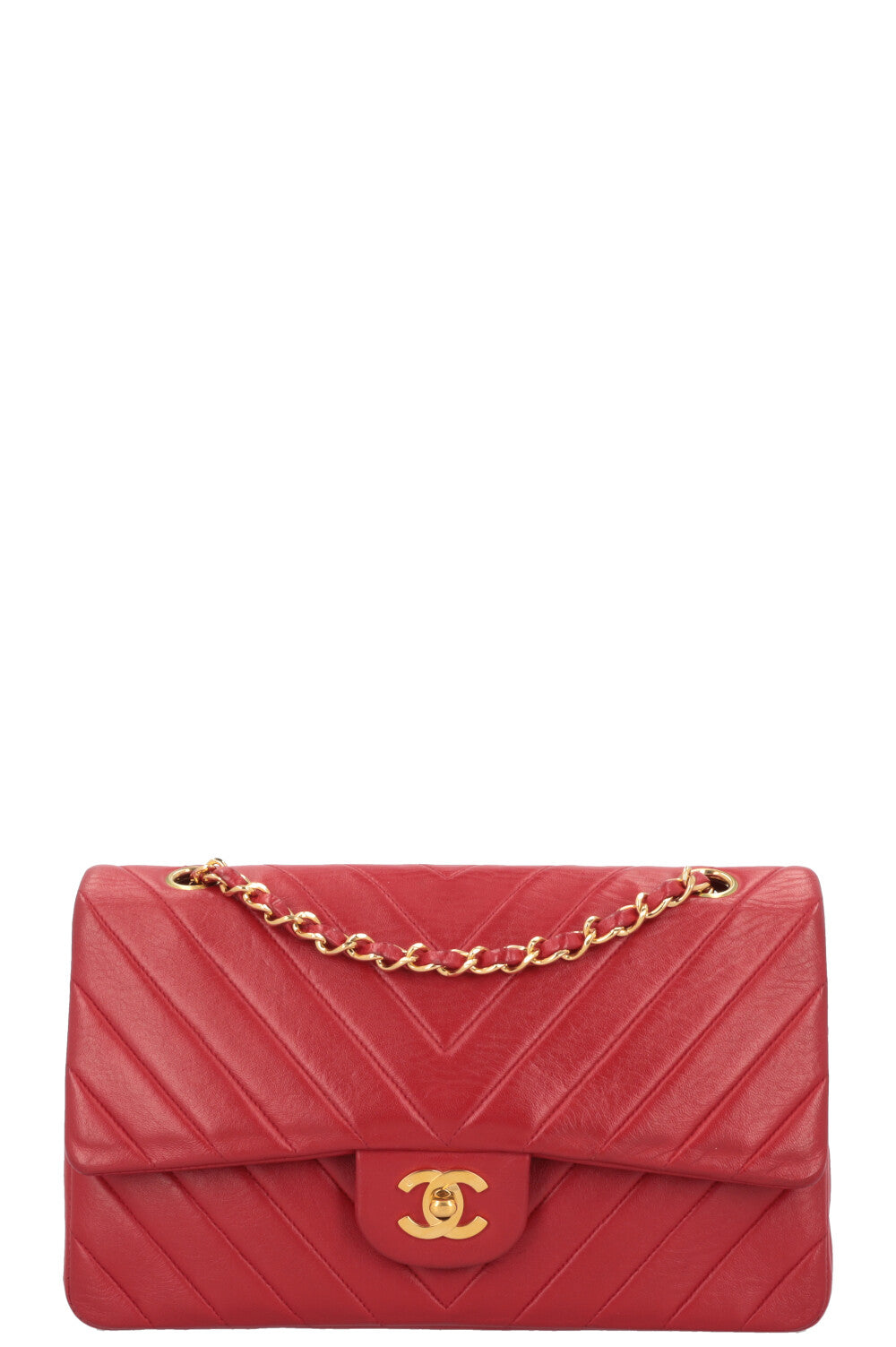 CHANEL Double Flap Bag Leather Red