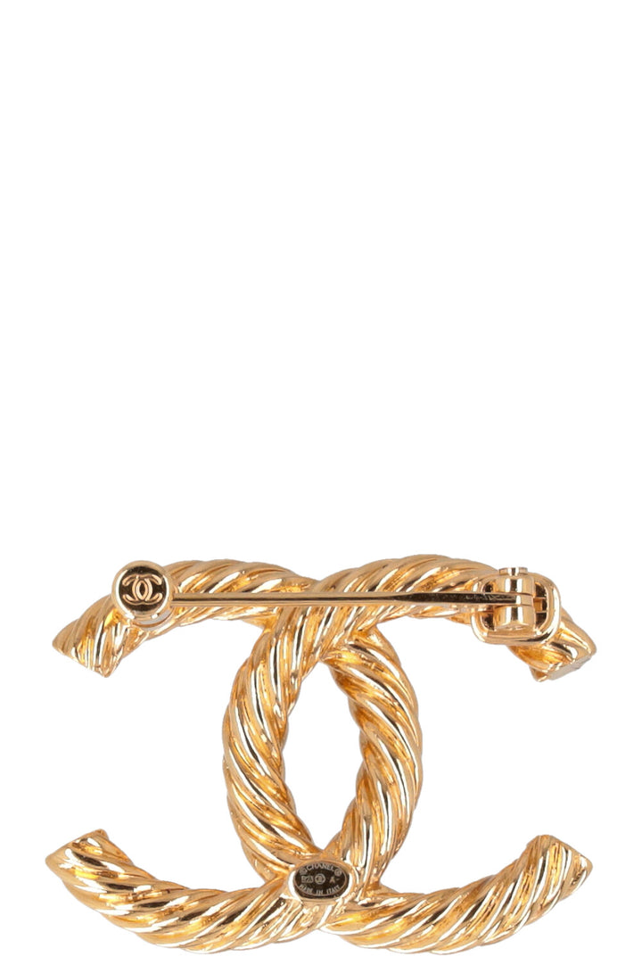 CHANEL 2023 Pearl Crystal CC Brooch Gold