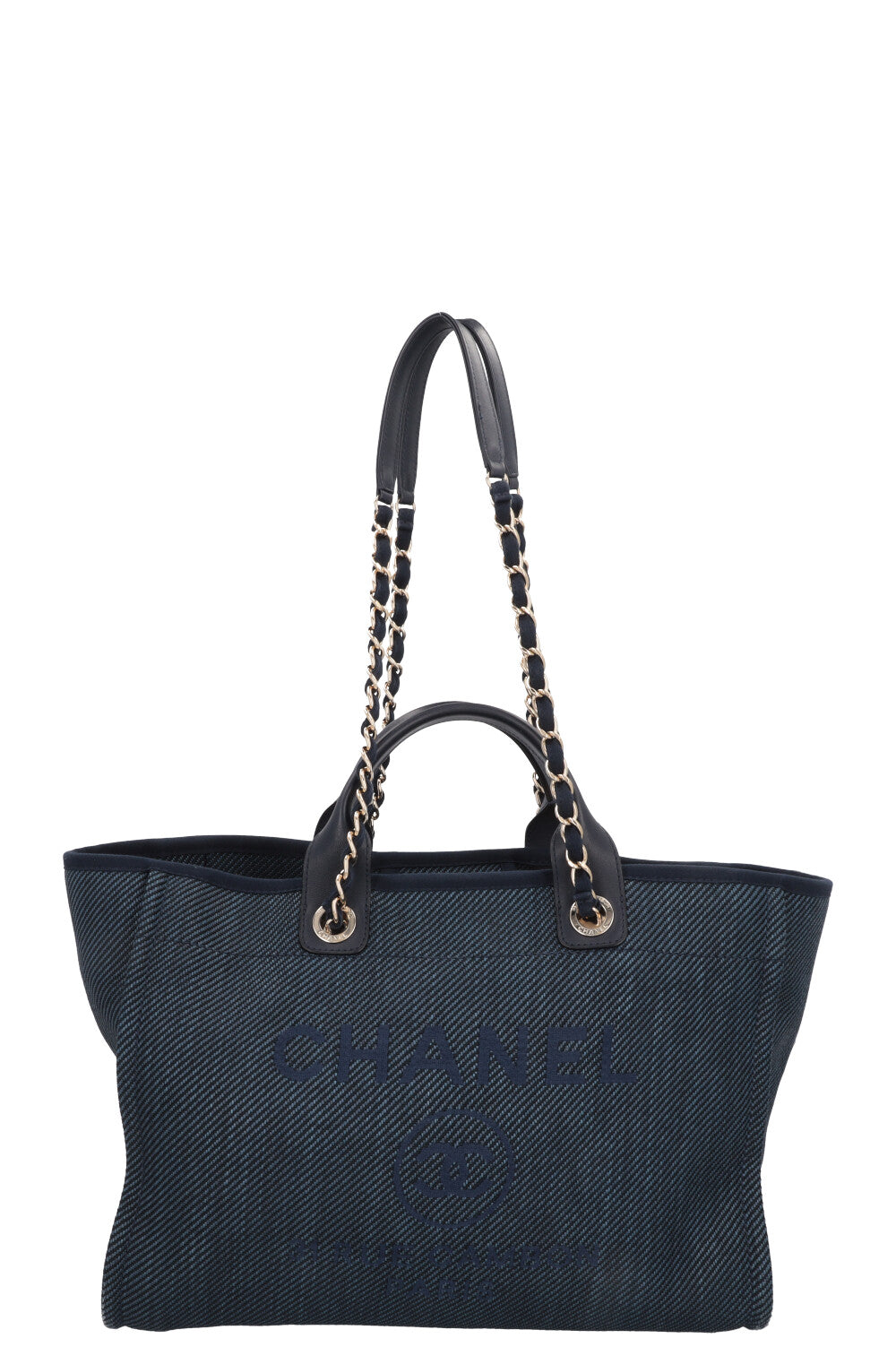 CHANEL Deauville Raffia Medium Navy Blue