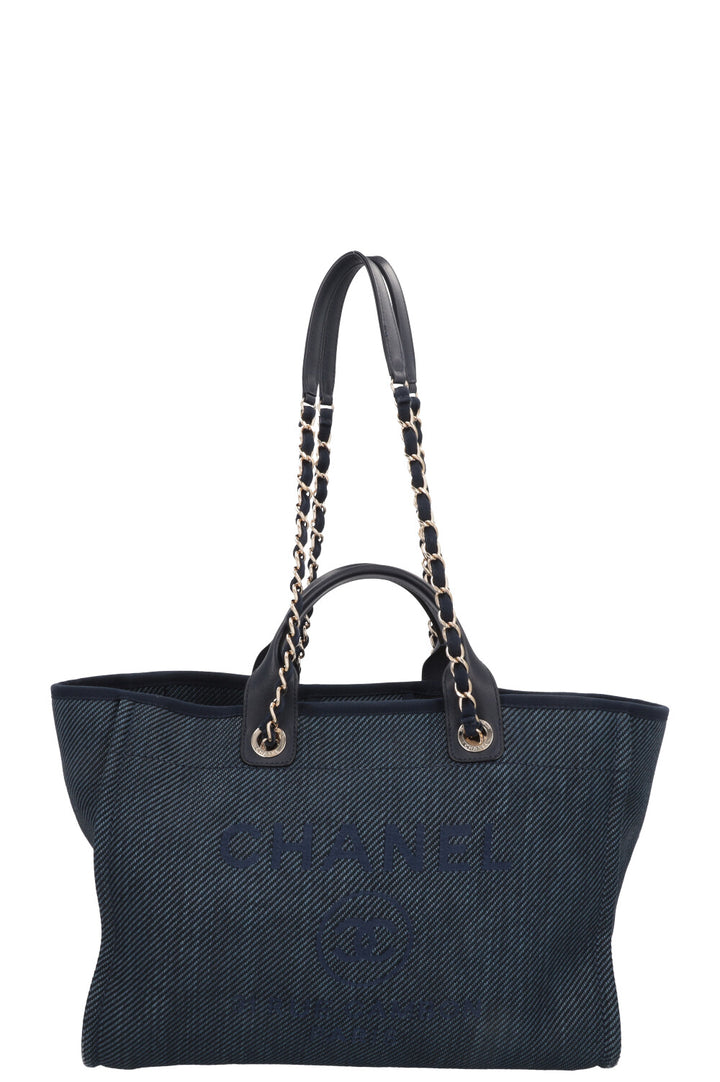 CHANEL Deauville Raffia Medium Navy Blue