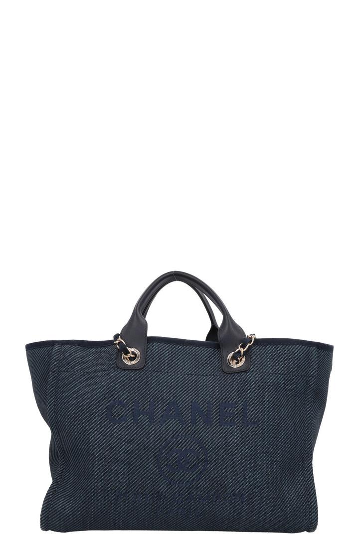 CHANEL Deauville Raffia Medium Navy Blue