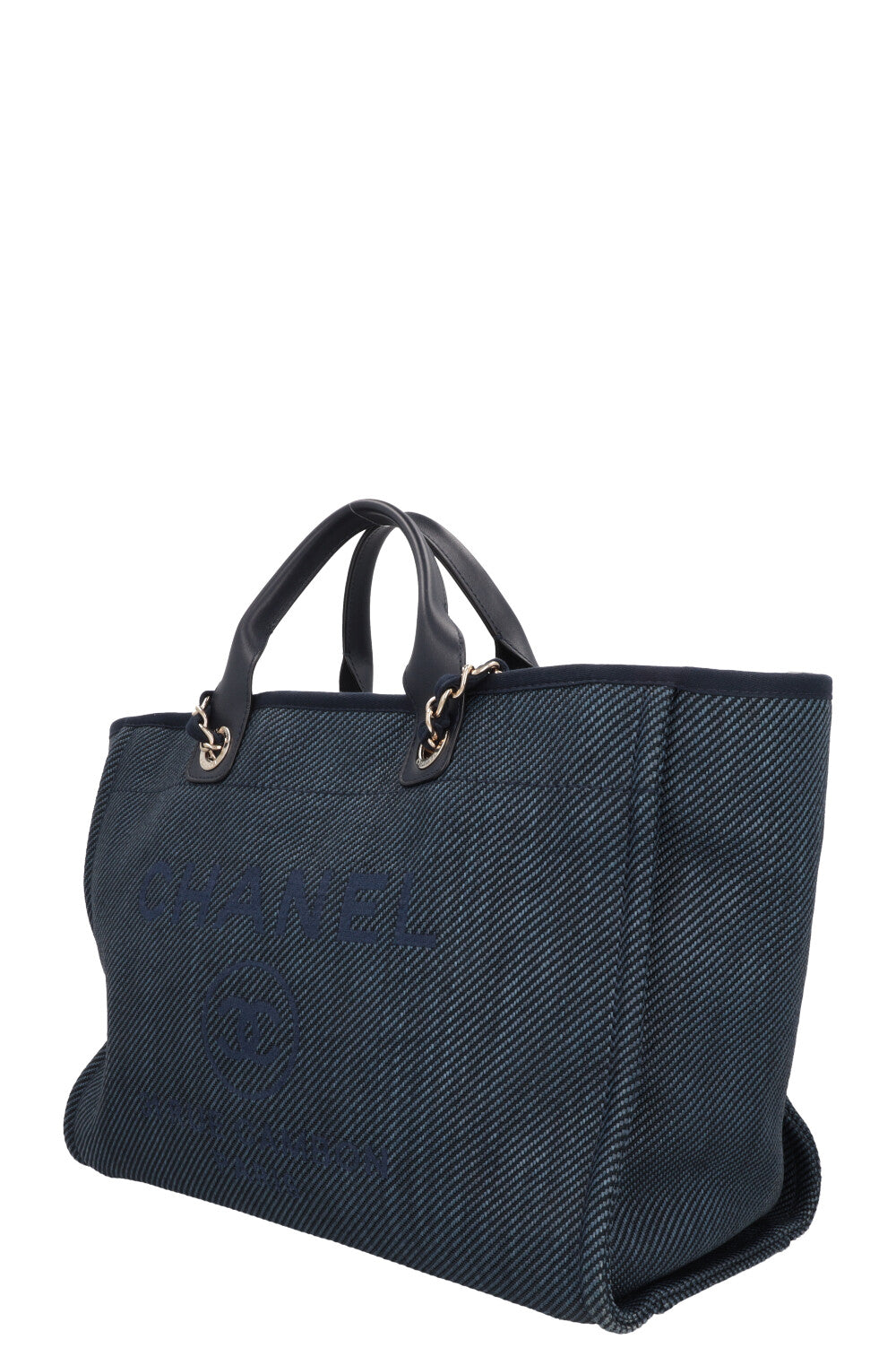 CHANEL Deauville Raffia Medium Navy Blue