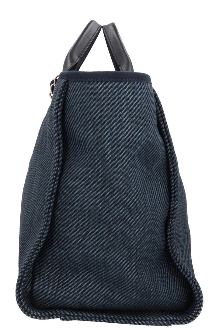 CHANEL Deauville Raffia Medium Navy Blue