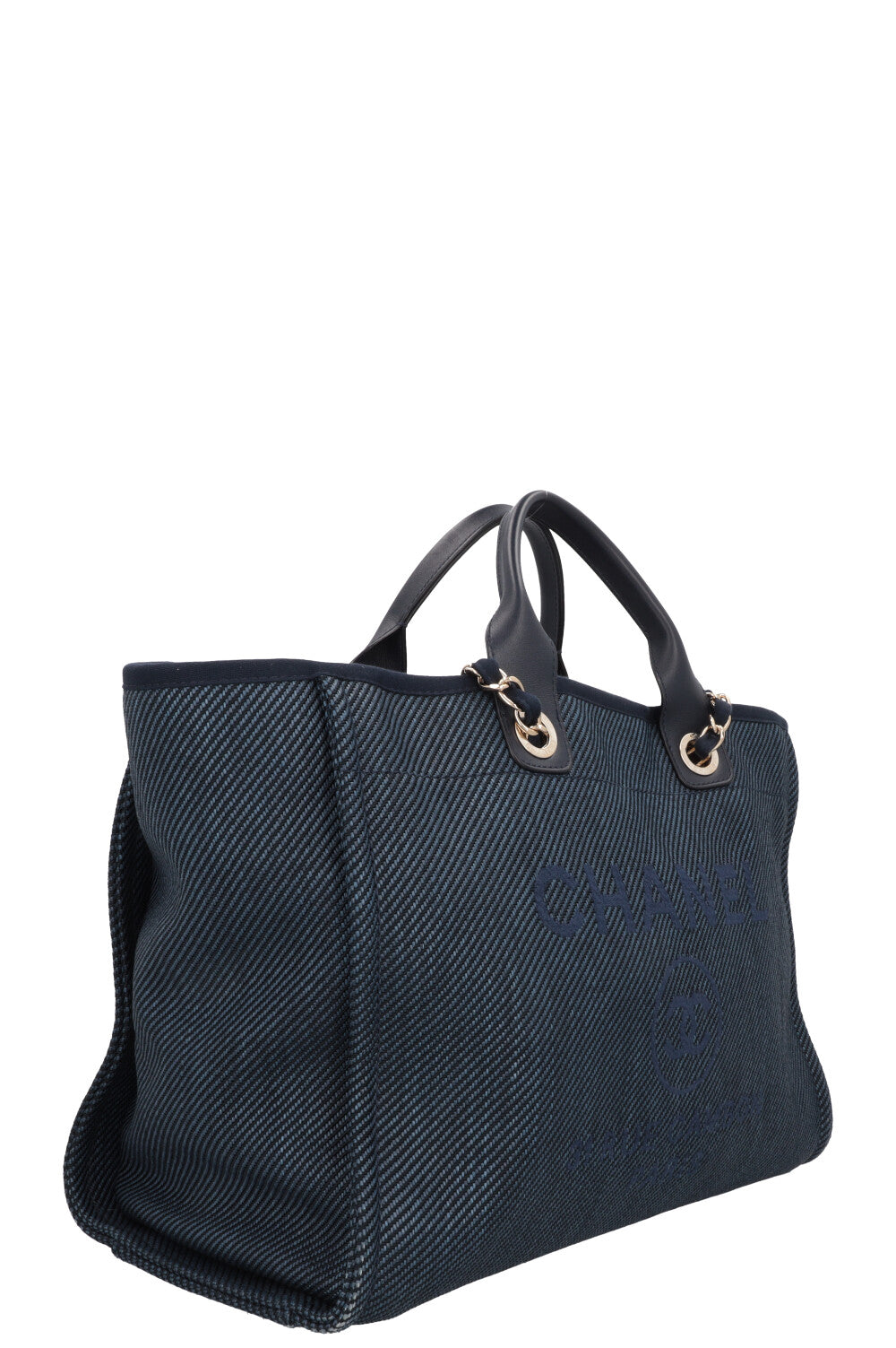 CHANEL Deauville Raffia Medium Navy Blue