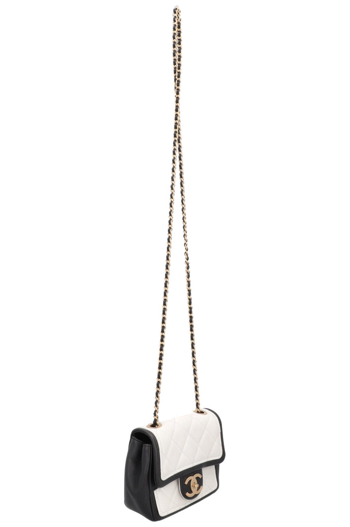 CHANEL Mini Graphic Rue Cambon Flap Bag Black White