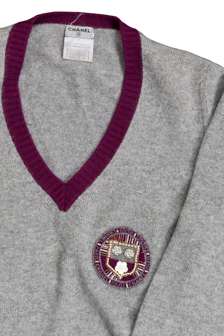 CHANEL 2007 Knit Top Cashmere Grey Purple