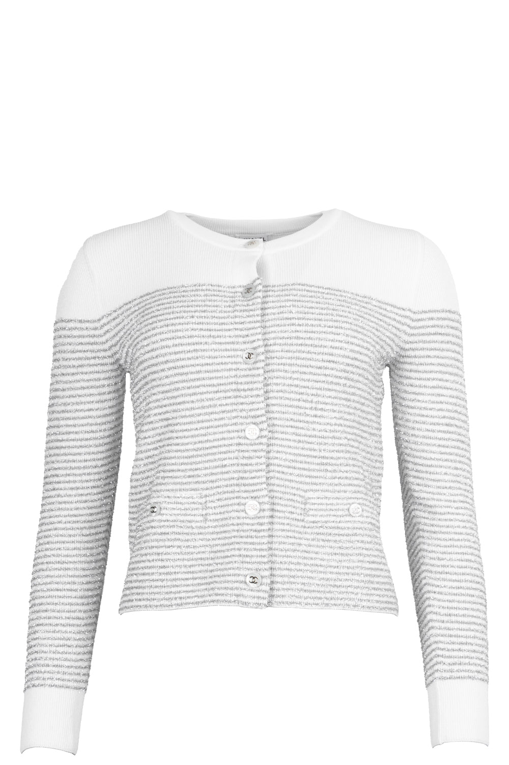 CHANEL 2024 Knit Jacket Striped Silver White