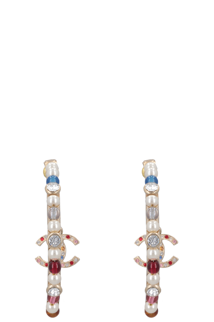 CHANEL 2020 CC Pearl Earrings Gold Multicolor