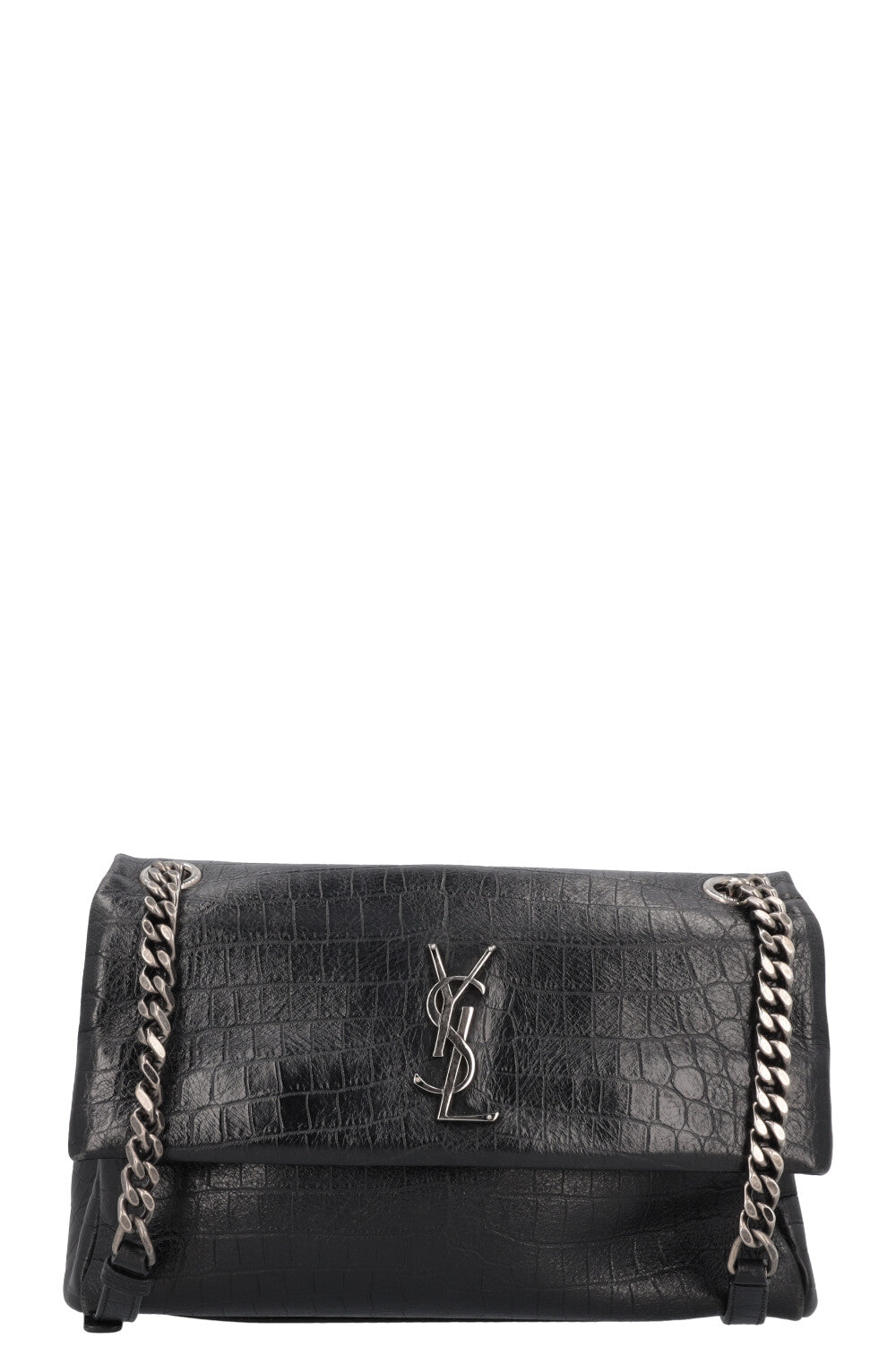 SAINT LAURENT West Hollywood Crossbody Medium Bag Croc Embossed Black REAWAKE