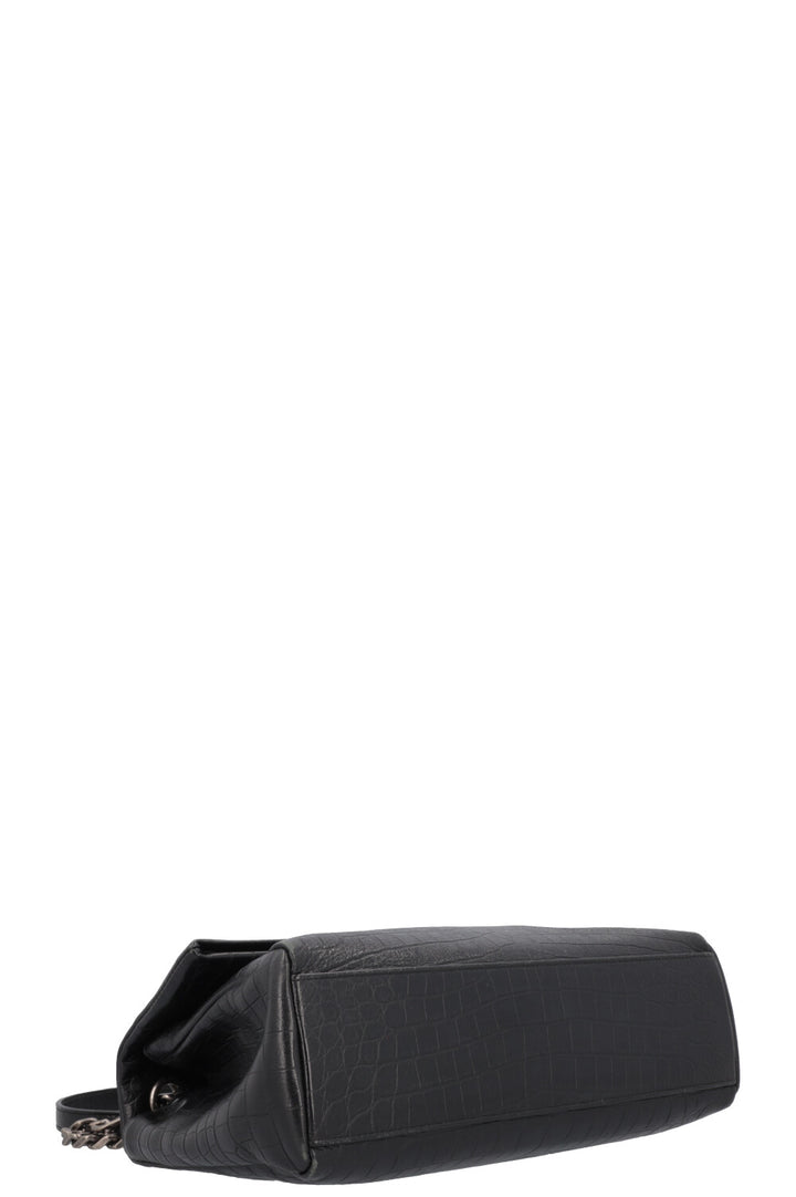 SAINT LAURENT West Hollywood Crossbody Medium Bag Croc Embossed Black