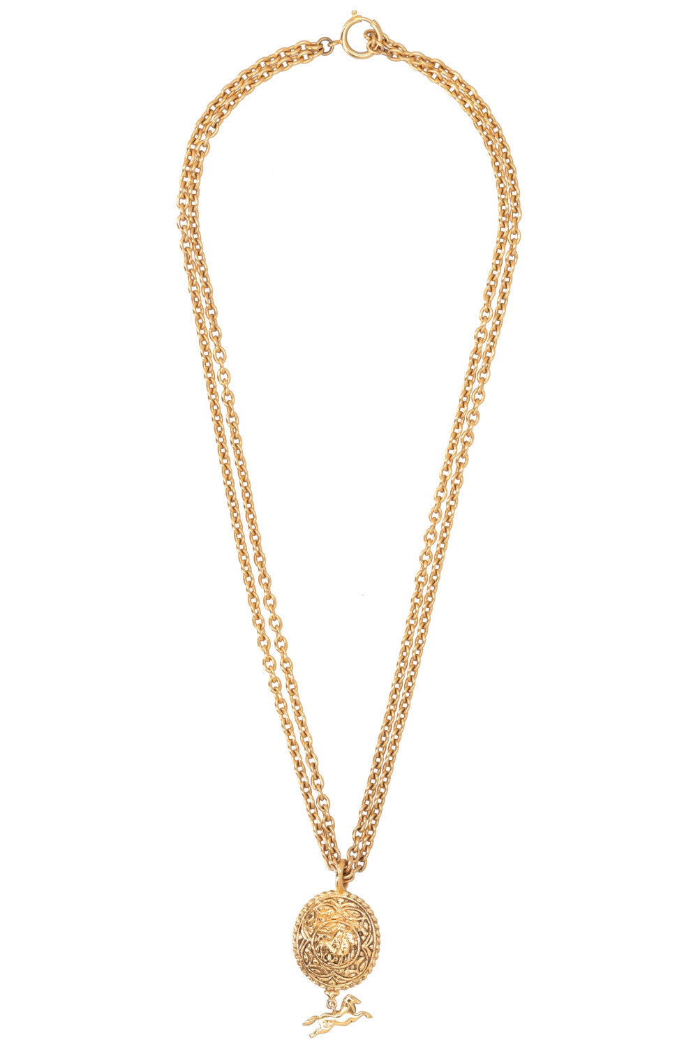 CHANEL Vintage CC Horse Medallion Necklace Gold REAWAKE