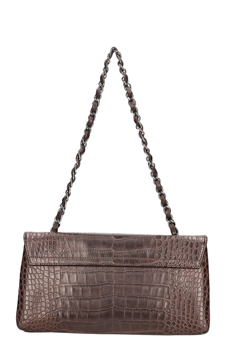 CHANEL Mademoiselle Turnlock Flap Bag Croco Embossed Brown