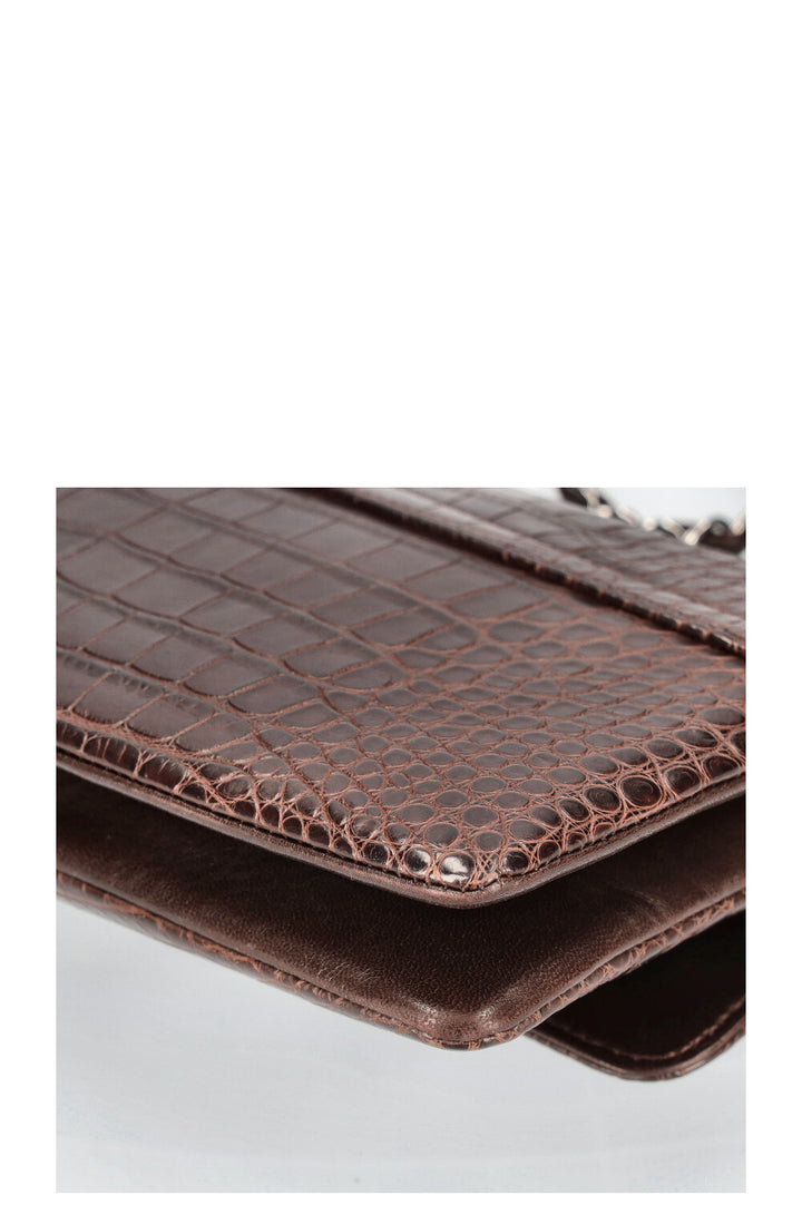 CHANEL Mademoiselle Turnlock Flap Bag Croco Embossed Brown