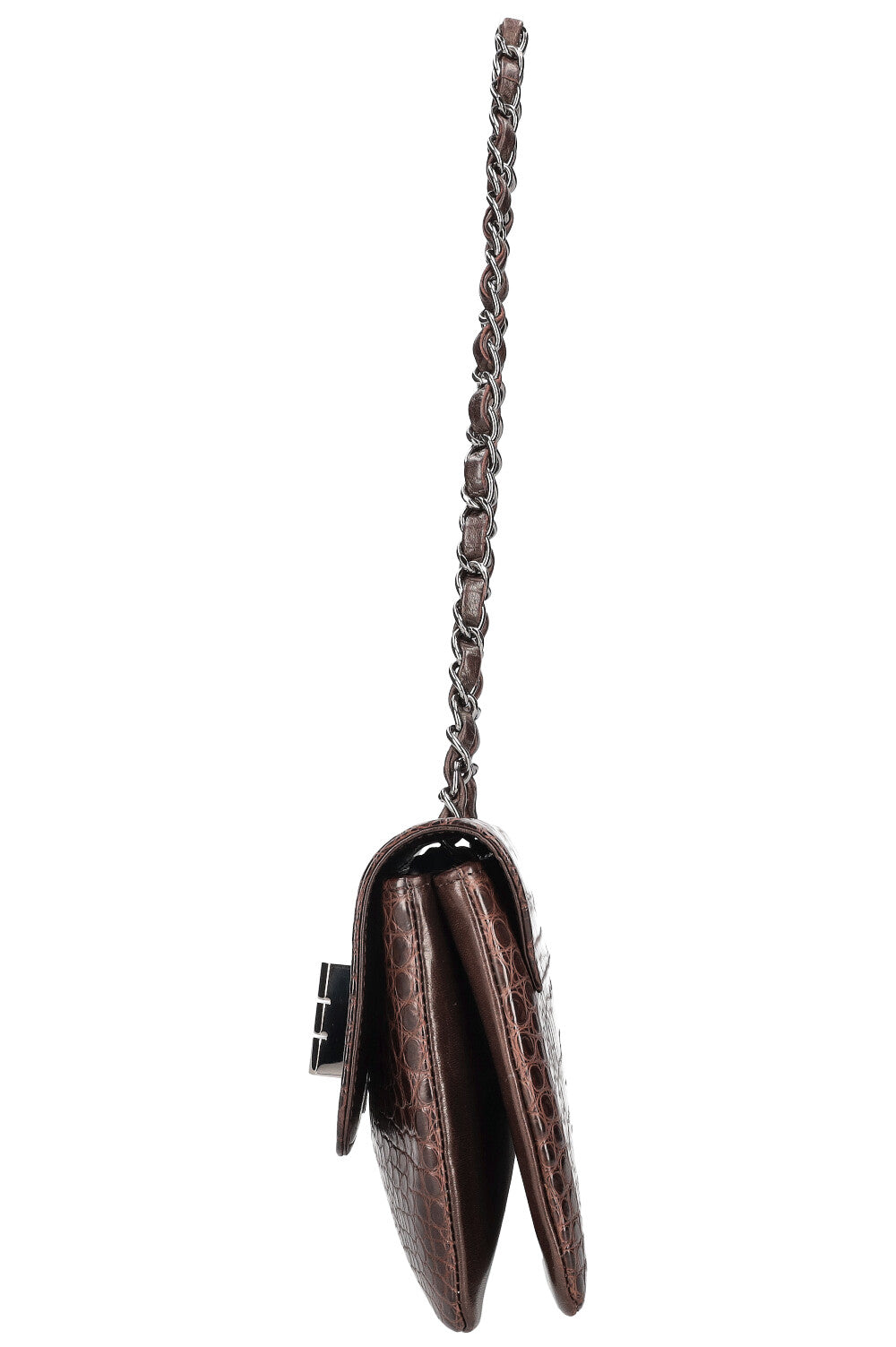 CHANEL Mademoiselle Turnlock Flap Bag Croco Embossed Brown