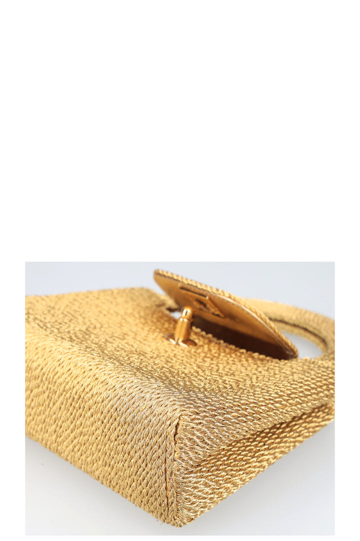 CHANEL Mini Top Handle Bag Woven Rope Gold