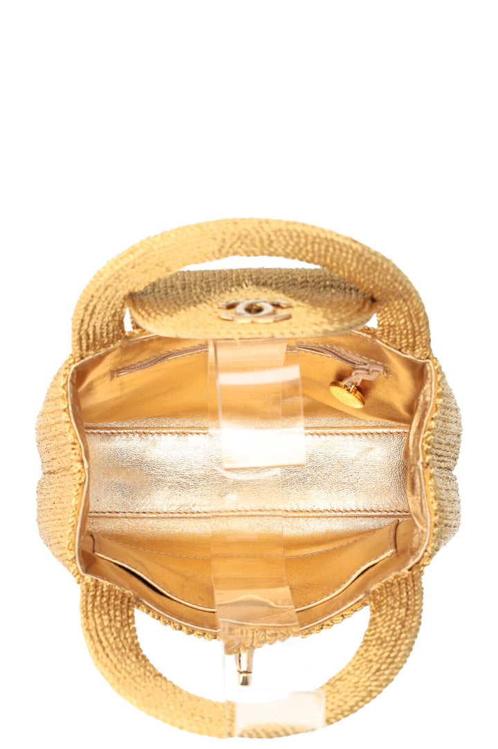 CHANEL Mini Top Handle Bag Woven Rope Gold
