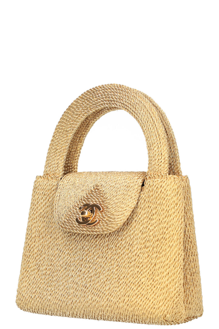 CHANEL Mini Top Handle Bag Woven Rope Gold
