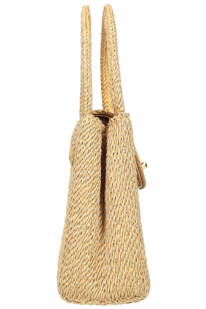 CHANEL Mini Top Handle Bag Woven Rope Gold