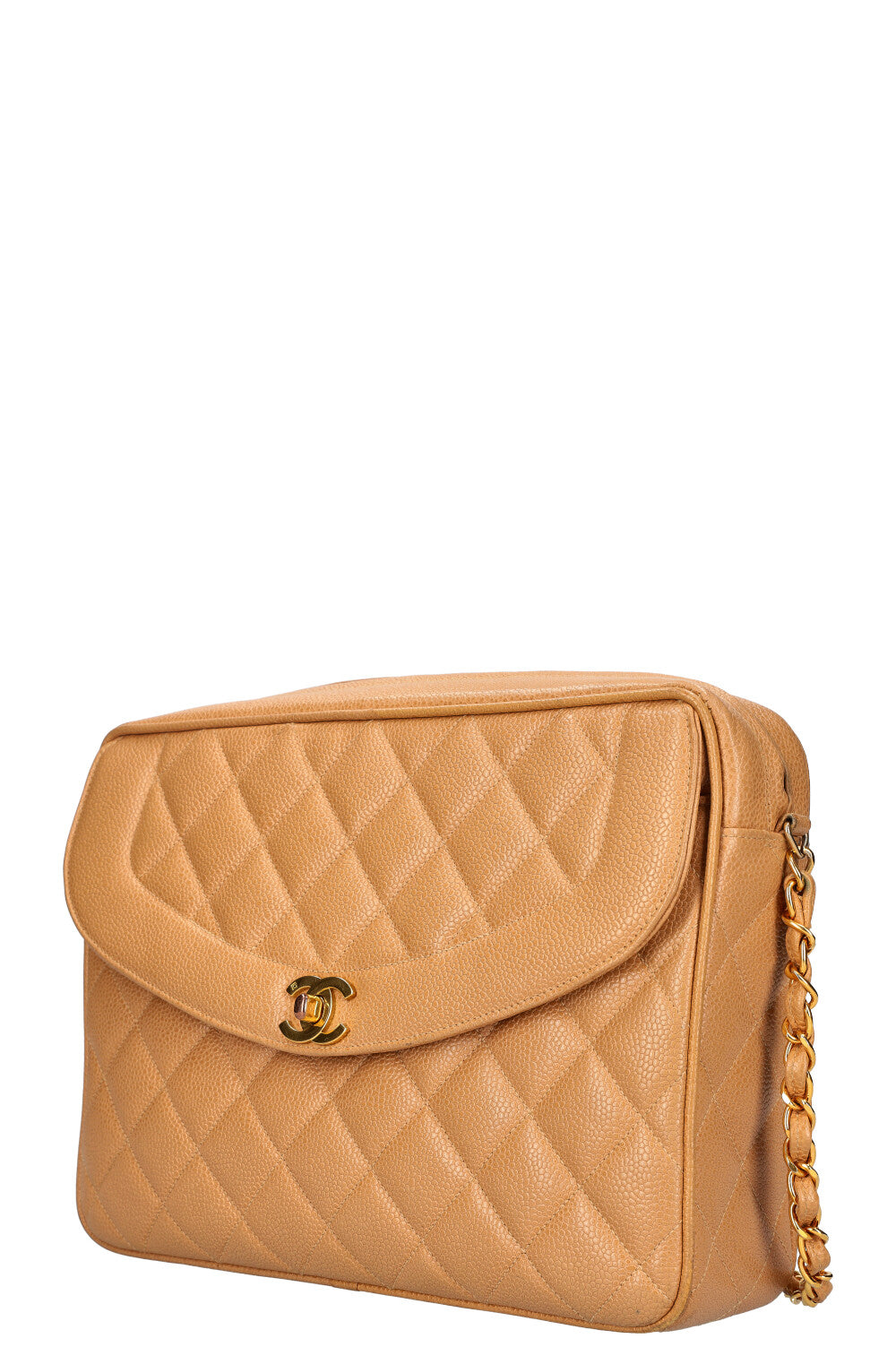 CHANEL Vintage Camera Bag Quilted Caviar Beige