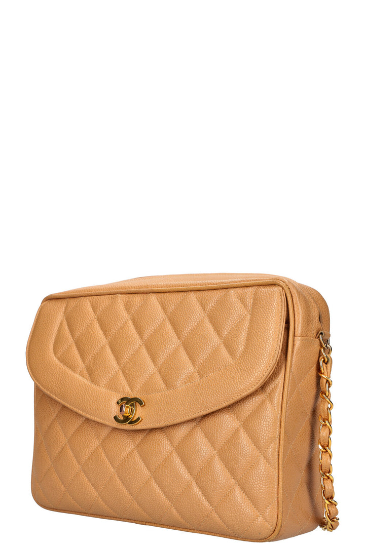 CHANEL Vintage Camera Bag Quilted Caviar Beige