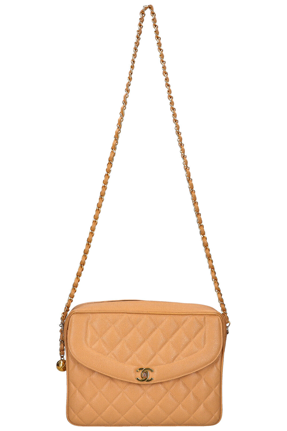 CHANEL Vintage Camera Bag Quilted Caviar Beige