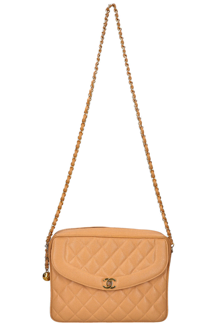 CHANEL Vintage Camera Bag Quilted Caviar Beige