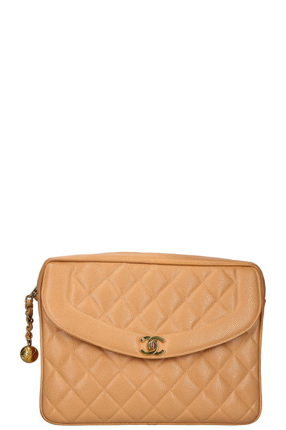 CHANEL Vintage Camera Bag Quilted Caviar Beige