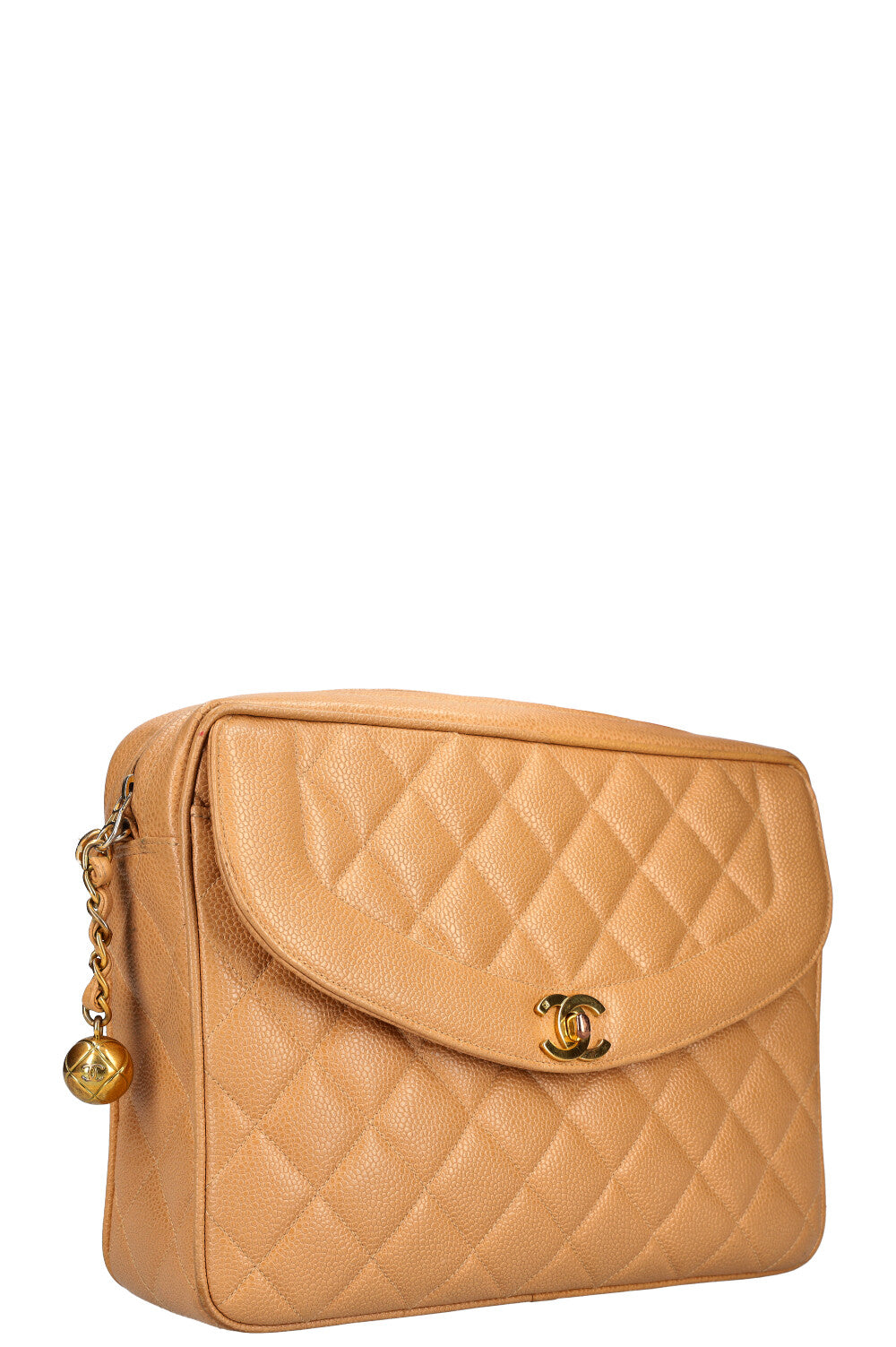 CHANEL Vintage Camera Bag Quilted Caviar Beige