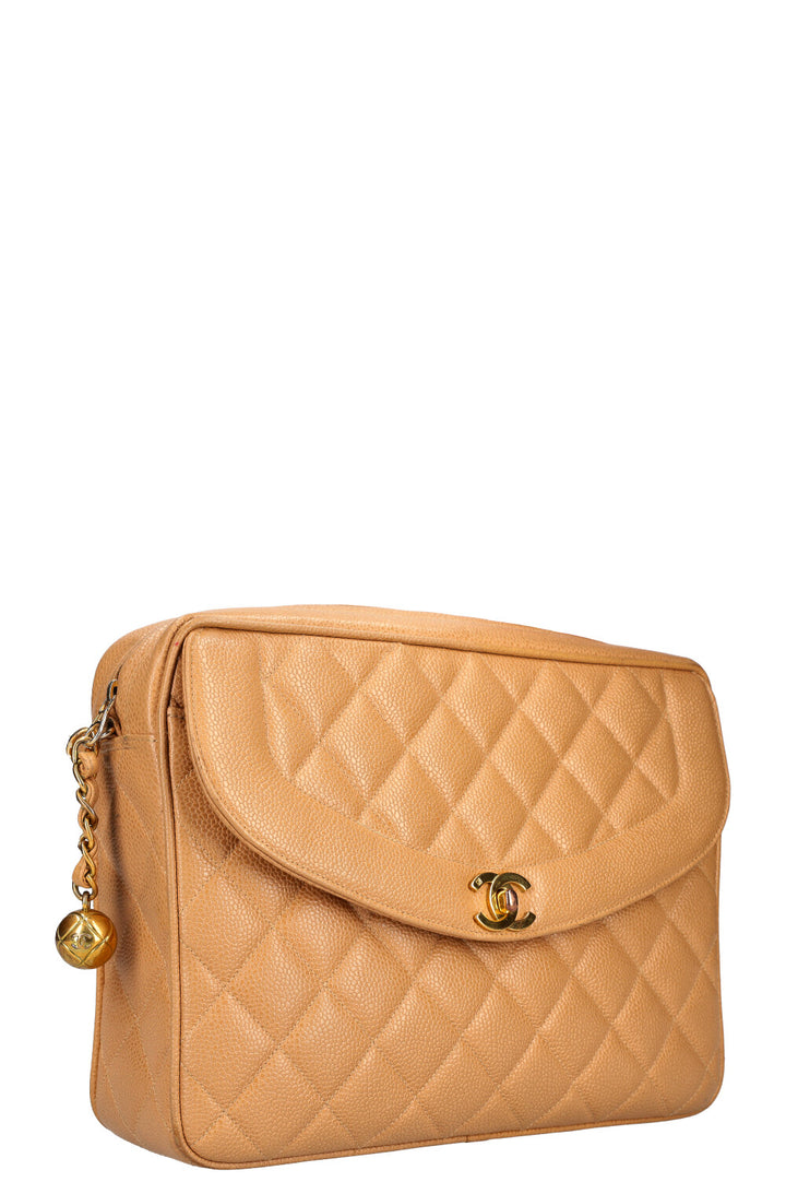 CHANEL Vintage Camera Bag Quilted Caviar Beige