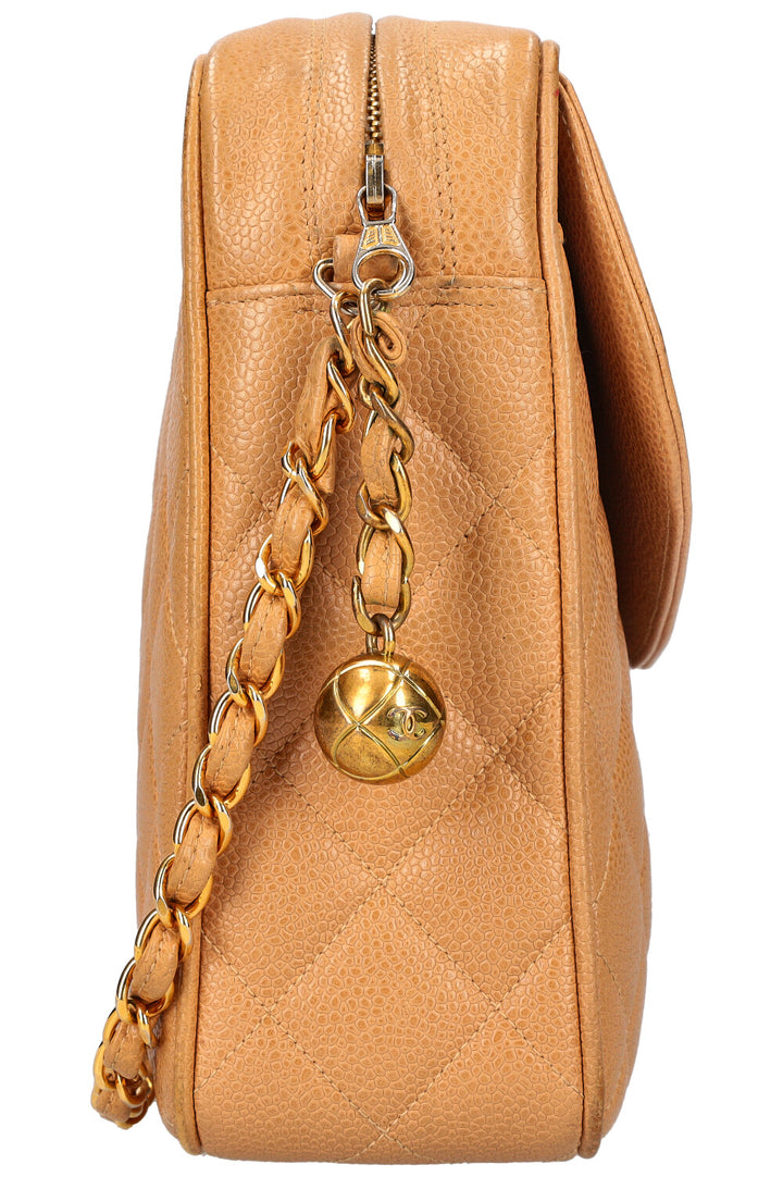 CHANEL Vintage Camera Bag Quilted Caviar Beige