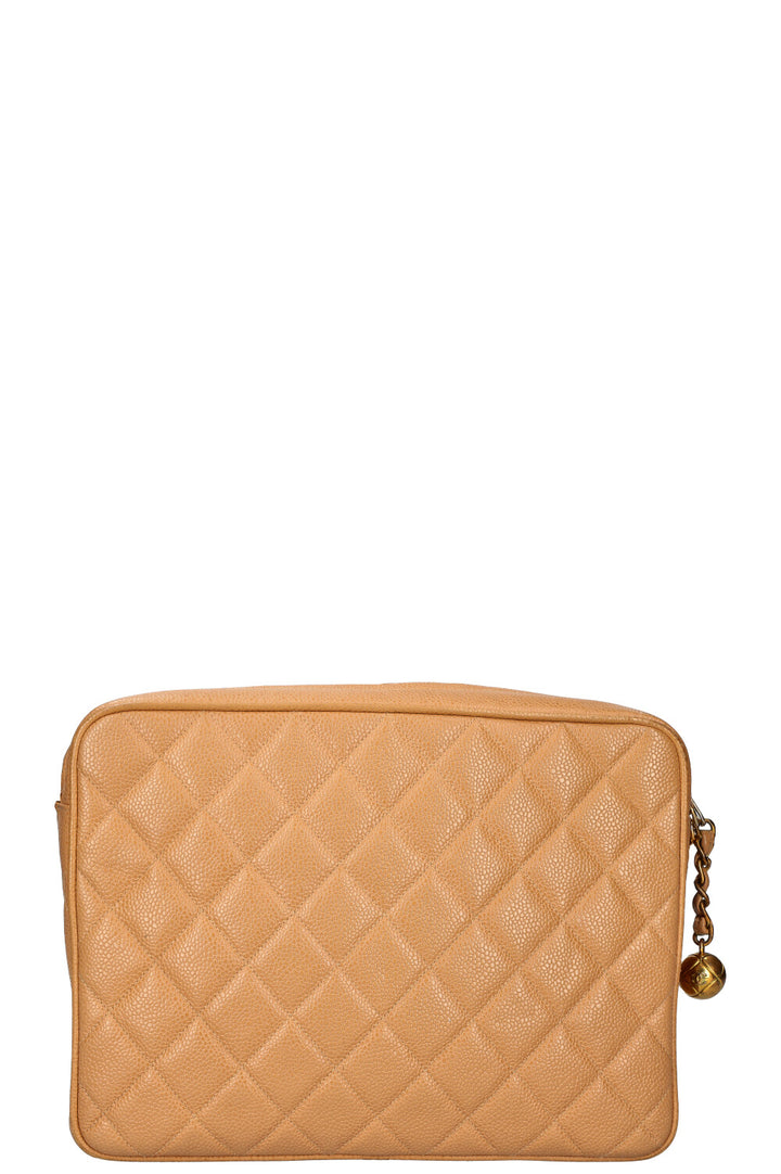 CHANEL Vintage Camera Bag Quilted Caviar Beige