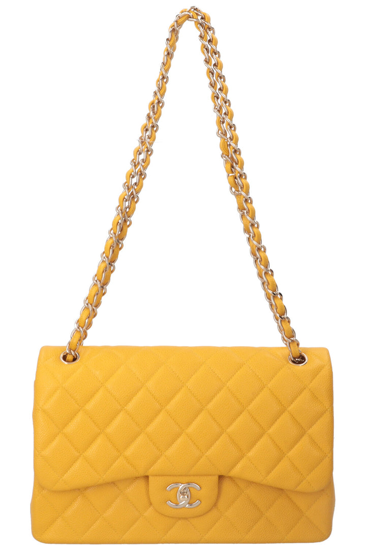 CHANEL Large Double Flap Bag Caviar Yellow