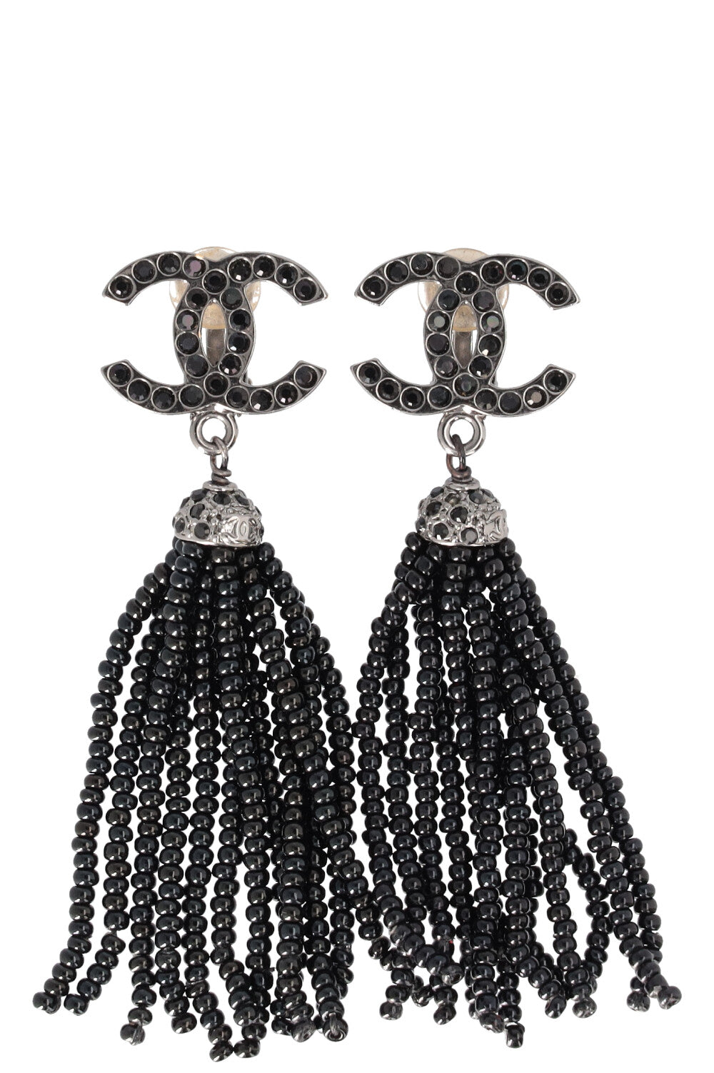 CHANEL 02A Clip Earrings Tassels Black
