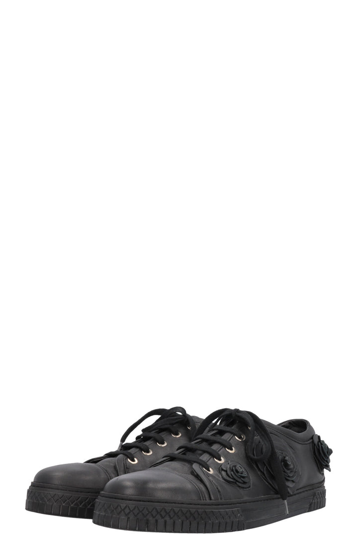 CHANEL Camelia Applique Low Top Sneaker Black