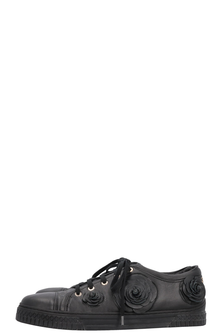 CHANEL Camelia Applique Low Top Sneaker Black