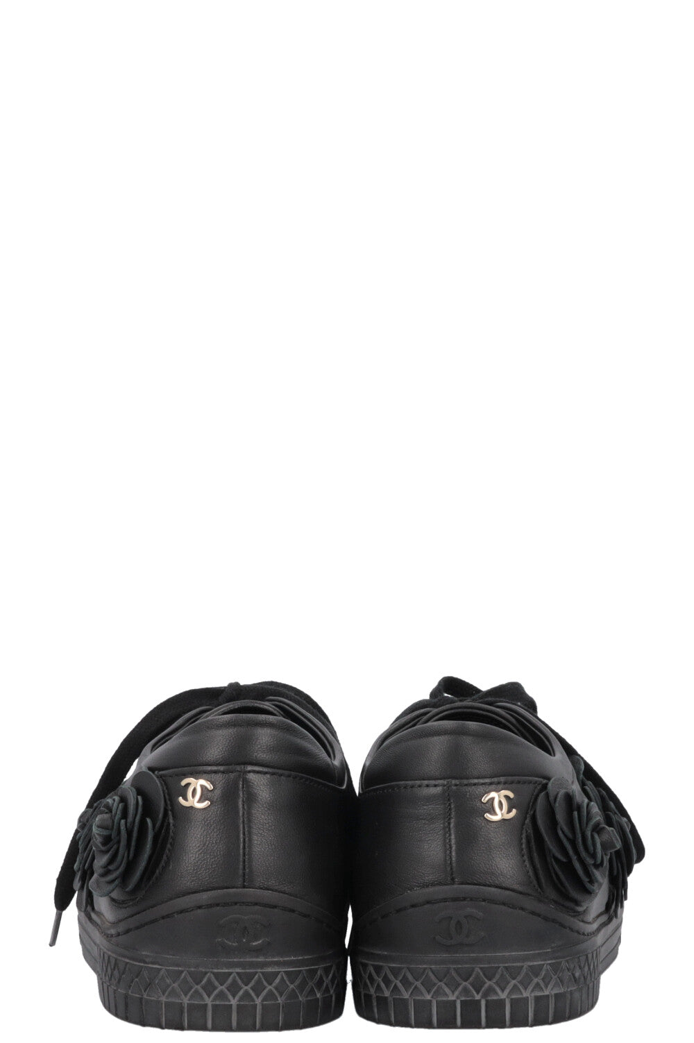 CHANEL Camelia Applique Low Top Sneaker Black